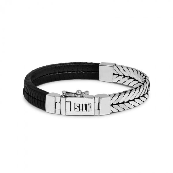 SILK Jewelry Armband Chevron - 252BLK.21 - Zilver Leer Zwart